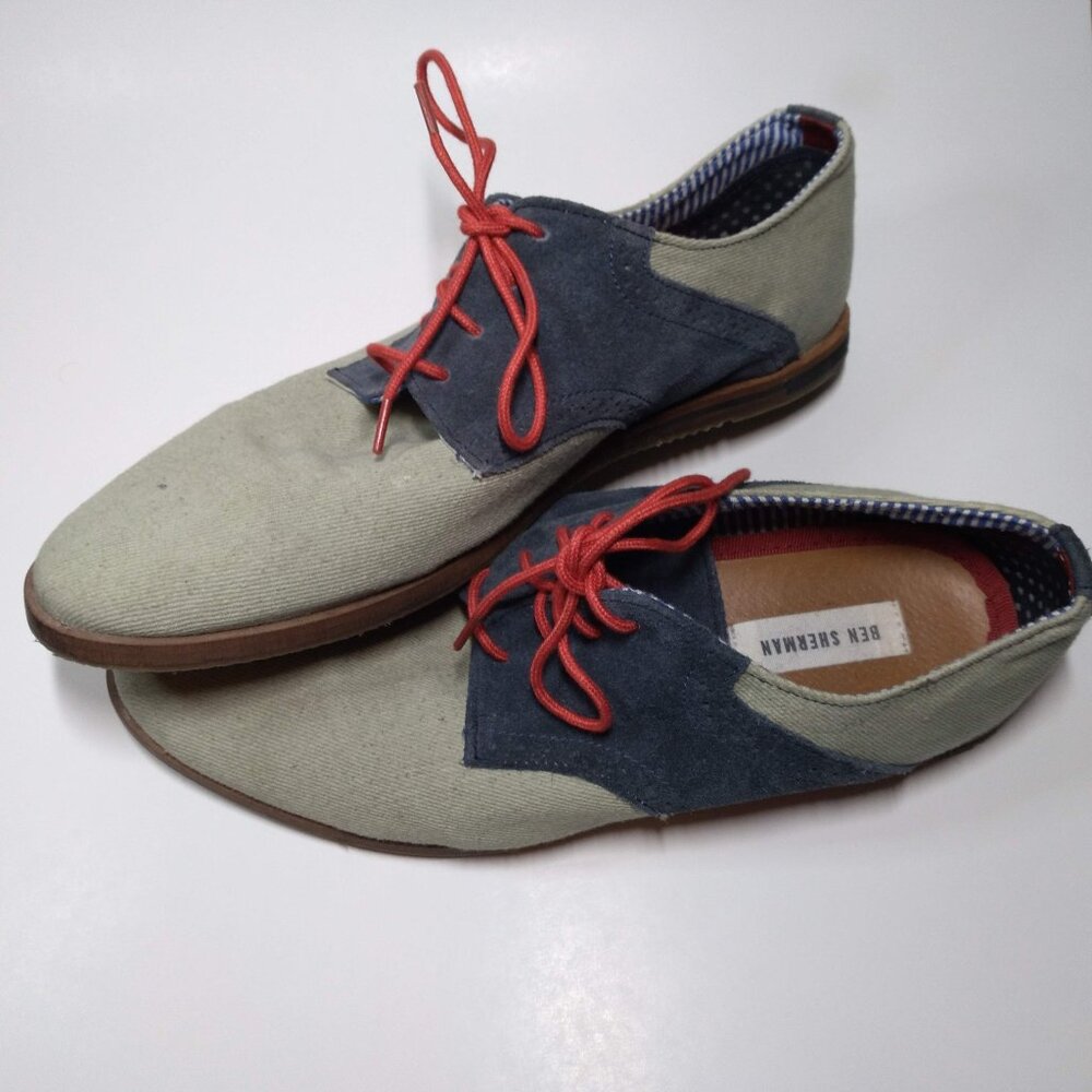 Ben Sherman Men's Canvas & Suede Oxford Shoes 10.5 US Navy & Olive Two-Tone